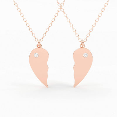 Best Friend Necklace / BFF Necklace / 14k Solid Gold Heart Necklace / Set of 2 Best Friend Necklace / Love Necklace / Sister Necklace - Jalvi & Co.