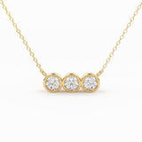 Bezel Set Diamond Necklace / 14k gold 3 bezel set diamond horizontal bar necklace with 3pt white diamonds/ Trio Dainty Diamond Necklace