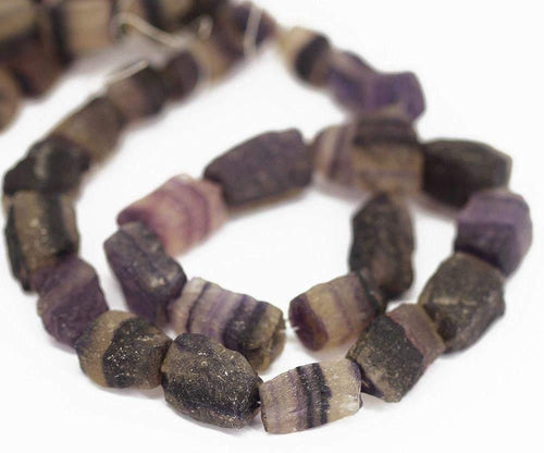Bi Color Fluorite Rough Hammered Box Square Gemstone Bead Strand 18