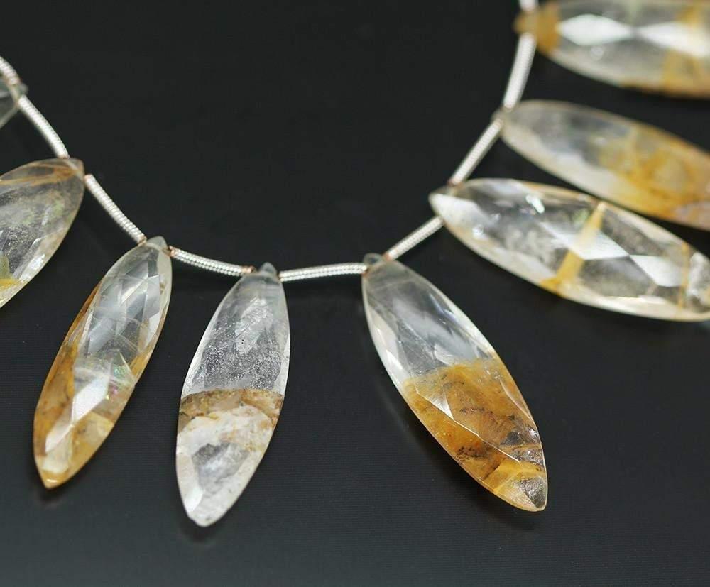 Bi Color Phantom Quartz Long Marquise Drop Gemstone Loose Beads 33mm 36mm 4" - Jalvi & Co.
