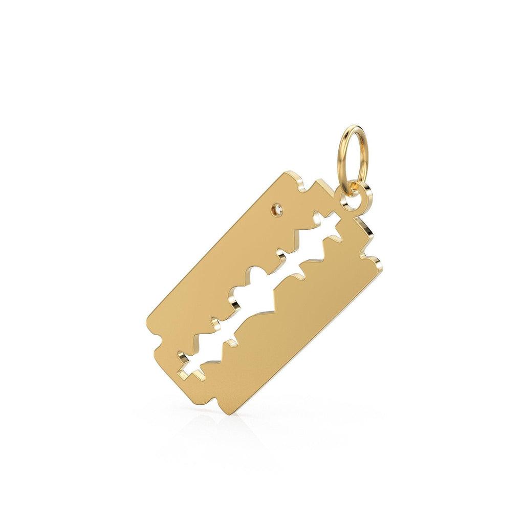 Big Razor Blade Diamond 14k 18k Solid Gold Charm Pendant, Razor Charm, Gold Charm Finding, Mens Solid Gold Pendant - Jalvi & Co.