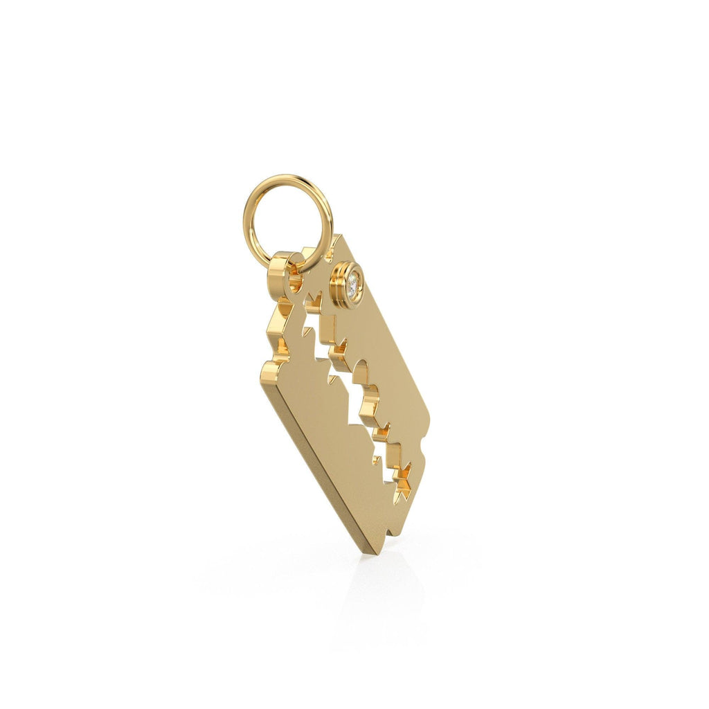 Big Razor Blade Diamond 14k 18k Solid Gold Charm Pendant, Razor Charm, Gold Charm Finding, Mens Solid Gold Pendant - Jalvi & Co.