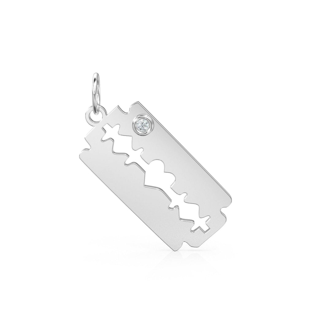 Big Razor Blade Diamond 14k 18k Solid Gold Charm Pendant, Razor Charm, Gold Charm Finding, Mens Solid Gold Pendant - Jalvi & Co.