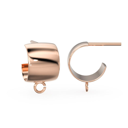 Big Solid Gold Huggies Earrings / Gold Ear Stud / White Gold Ear Wires / Real Rose Gold Open Hoop Huggies - Jalvi & Co.