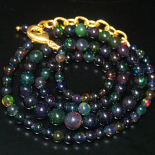 Load image into Gallery viewer, Black Ethiopian Opal Gemstone Gold Filled Ball Round Beads Necklace 18&quot; - Jalvi &amp; Co.