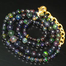 Load image into Gallery viewer, Black Ethiopian Opal Gemstone Gold Filled Ball Round Beads Necklace 18&quot; - Jalvi &amp; Co.