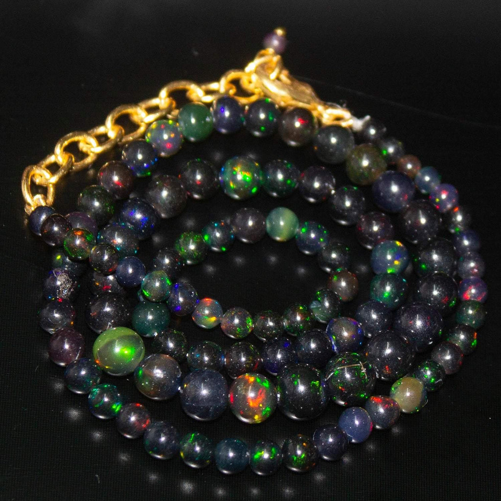 Black Ethiopian Opal Gemstone Gold Filled Round Ball Beads Necklace 3mm 7mm 18" - Jalvi & Co.