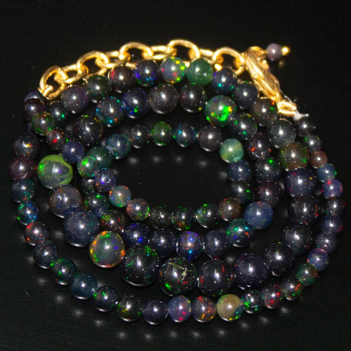 Black Ethiopian Opal Gemstone Gold Filled Round Ball Beads Necklace 3mm 7mm 18