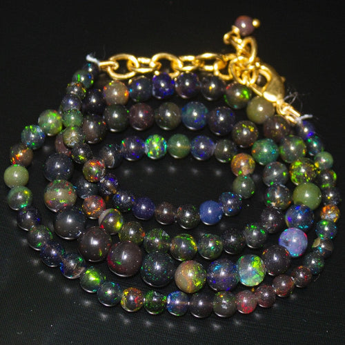 Black Ethiopian Opal Round Ball Gold Plated Gemstone Beads Necklace 3mm 6mm 19