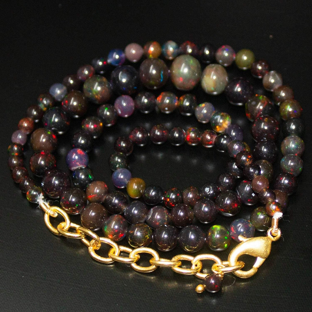 Black Ethiopian Opal Round Ball Gold Plated Gemstone Beads Necklace 3mm 7mm 18" - Jalvi & Co.