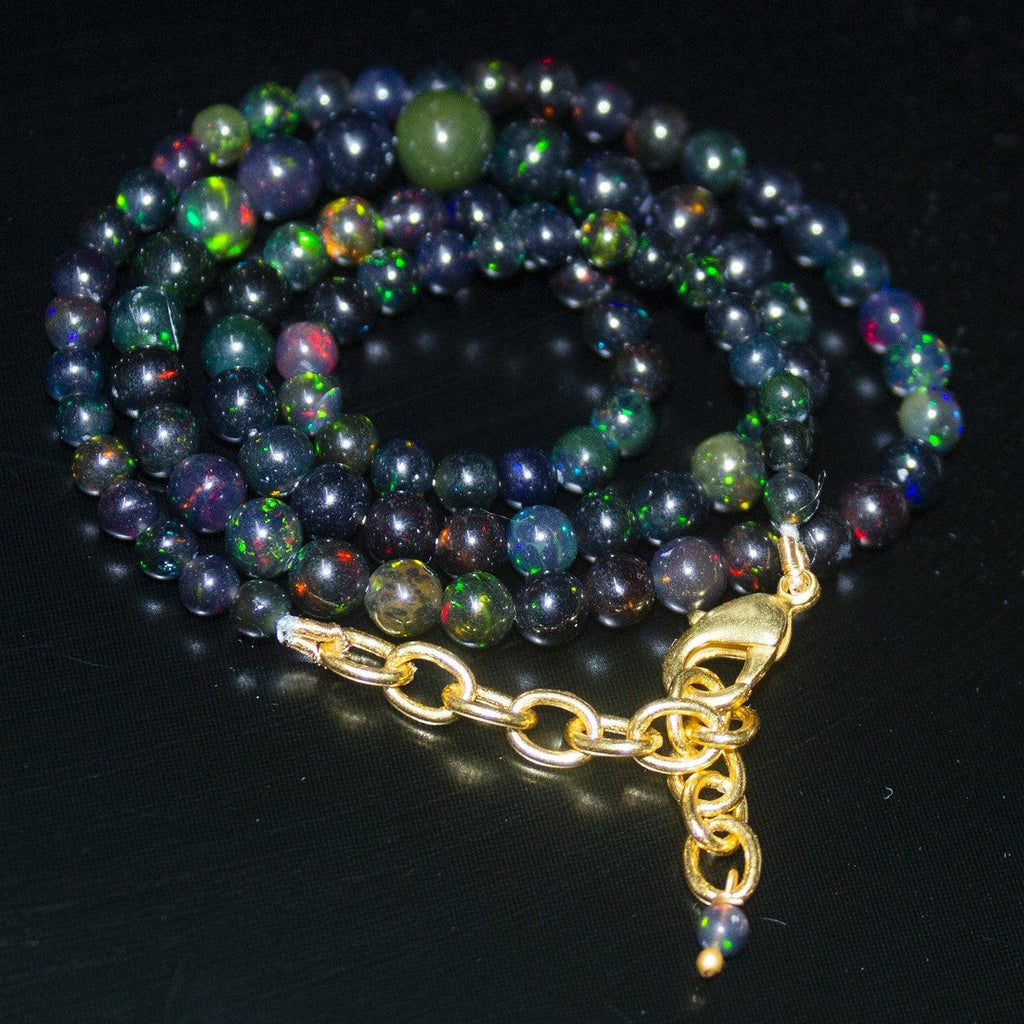 Black Ethiopian Opal Round Ball Gold Plated Gemstone Beads Necklace 3mm 7mm 18" - Jalvi & Co.