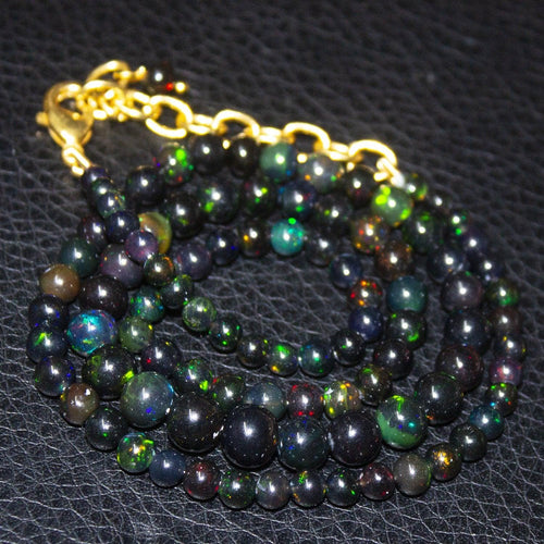 Black Ethiopian Opal Round Ball Gold Plated Gemstone Beads Necklace 3mm 7mm 19