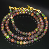 Black Ethiopian Opal Round Ball Gold Plated Gemstone Beads Necklace 4mm 7mm 20