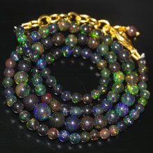 Load image into Gallery viewer, Black Ethiopian Opal Round Ball Gold Vermeil Gemstone Beads Necklace 18&quot; 4mm 6mm - Jalvi &amp; Co.