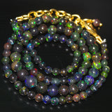 Black Ethiopian Opal Round Ball Gold Vermeil Gemstone Beads Necklace 18