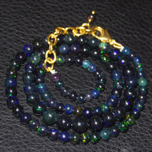 Load image into Gallery viewer, Black Ethiopian Opal Round Gold Plated Gemstone Beads Necklace 3mm 6.5mm 18&quot; - Jalvi &amp; Co.