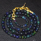 Black Ethiopian Opal Round Gold Plated Gemstone Beads Necklace 3mm 6.5mm 18