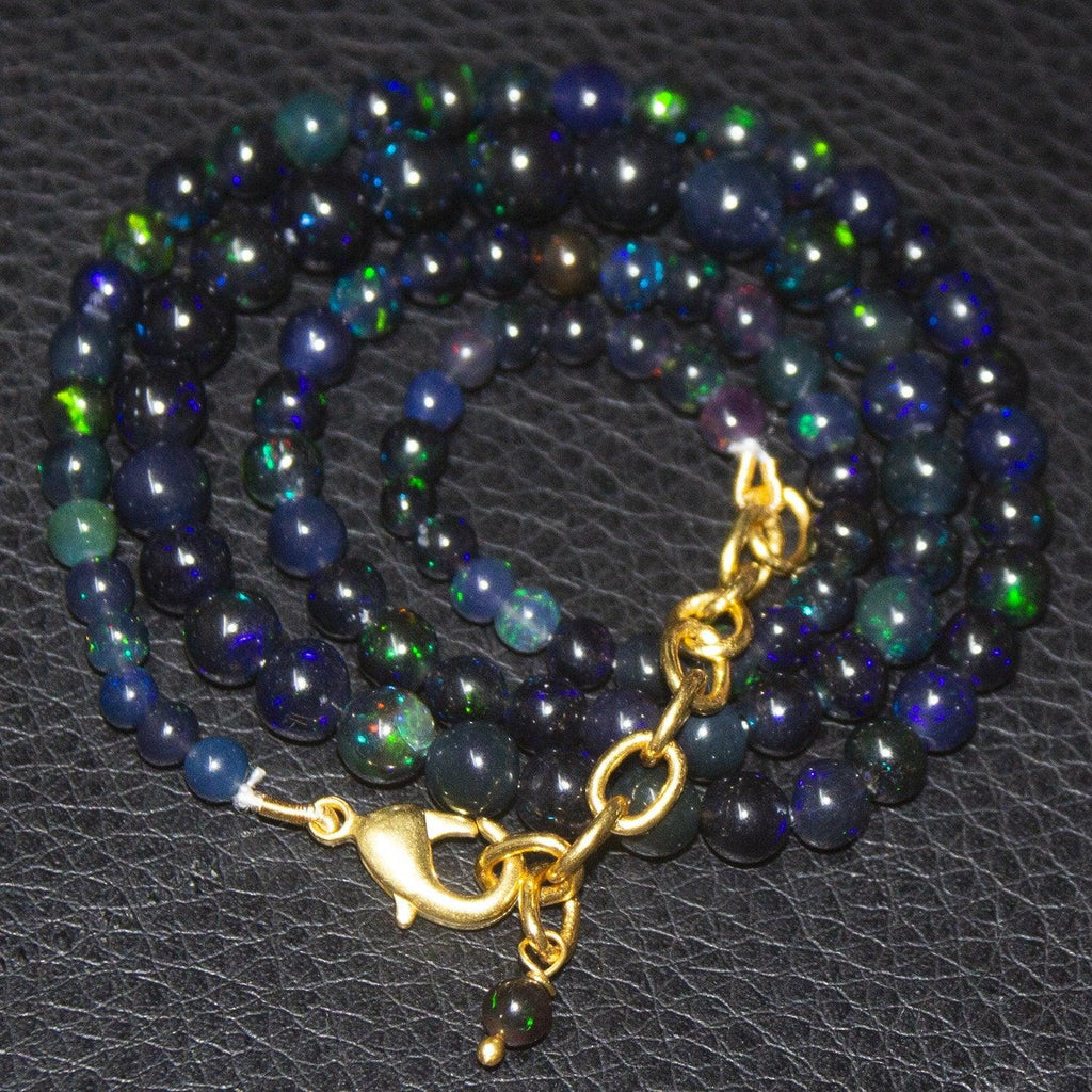 Black Ethiopian Opal Round Gold Plated Gemstone Beads Necklace 3mm 6.5mm 18" - Jalvi & Co.