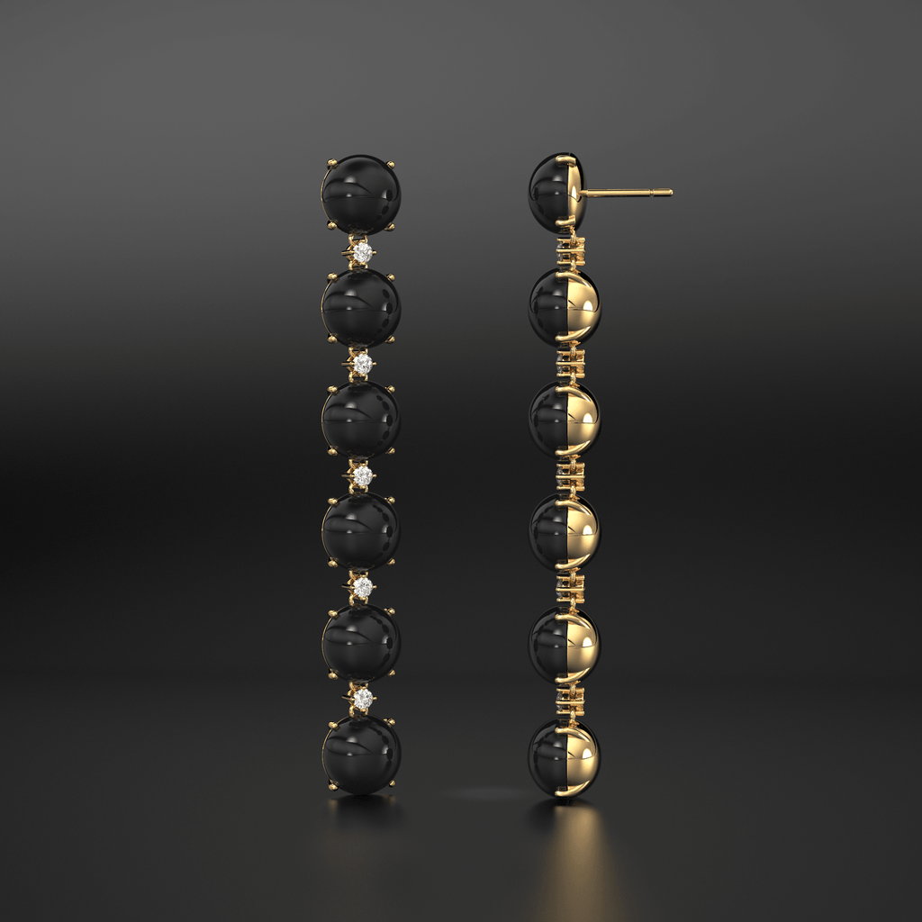 Black Onyx Diamond Earrings / 14k Gold Earrings / Diamond Gemstone Earrings / Cabochon Diamond Earrings / Luxury Jewelry - Jalvi & Co.