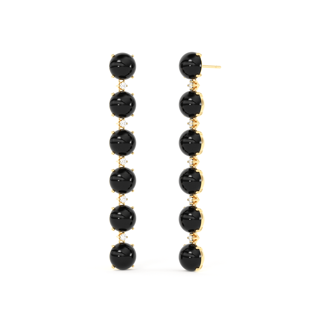 Black Onyx Diamond Earrings / 14k Gold Earrings / Diamond Gemstone Earrings / Cabochon Diamond Earrings / Luxury Jewelry - Jalvi & Co.