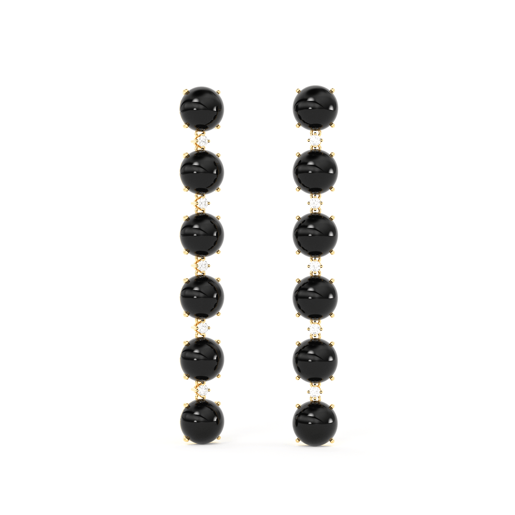 Black Onyx Diamond Earrings / 14k Gold Earrings / Diamond Gemstone Earrings / Cabochon Diamond Earrings / Luxury Jewelry - Jalvi & Co.