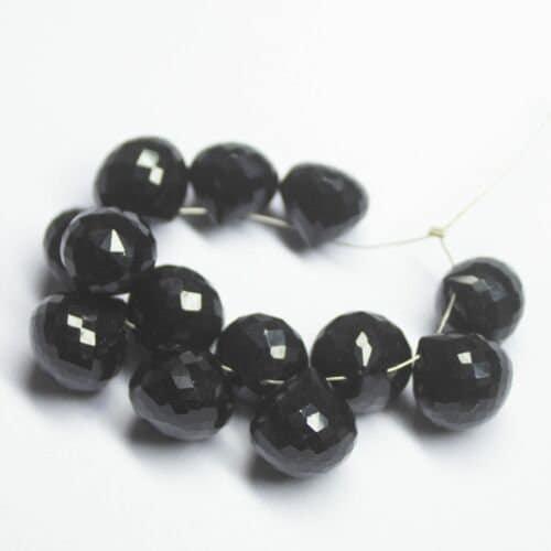 Black Onyx Faceted Onion Tear Drop Gemstone Loose Spacer Pair Beads 13pc 13mm - Jalvi & Co.