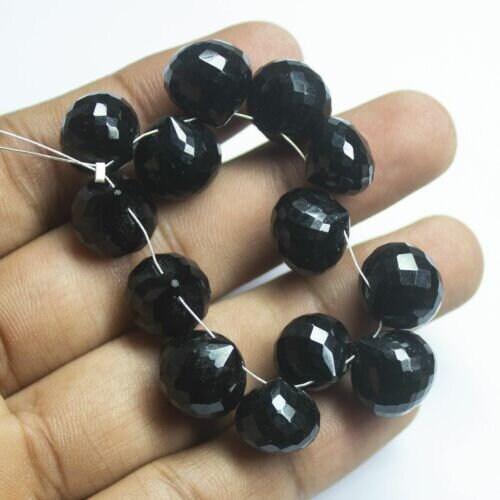 Black Onyx Faceted Onion Tear Drop Gemstone Loose Spacer Pair Beads 13pc 13mm - Jalvi & Co.