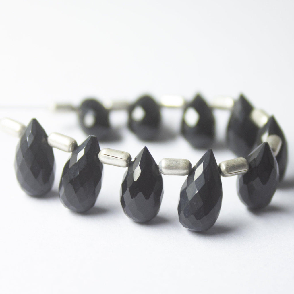 Black Onyx Faceted Teardrop Beads 10mm 5mm 10pc - Jalvi & Co.