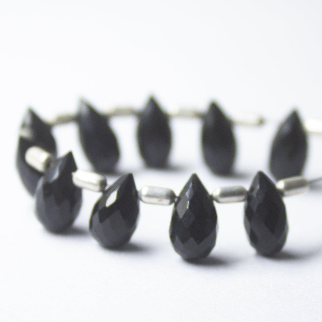 Black Onyx Faceted Teardrop Beads 10mm 5mm 10pc - Jalvi & Co.