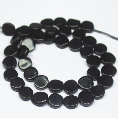 Black Onyx Smooth Flat Round Coin Gemstone Loose Spacer Craft Beads 14" 7mm 8mm - Jalvi & Co.