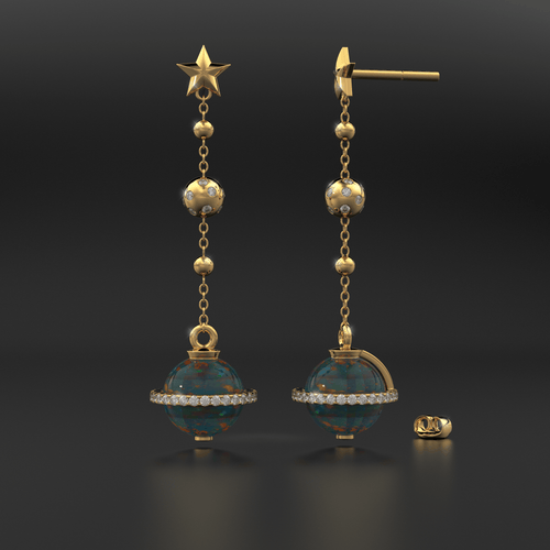 Black Opal Planet Earrings / Opal Drop Earrings / Saturn Diamond Earrings / Natural Opal Dangle Earrings / Luxury Jewelry - Jalvi & Co.
