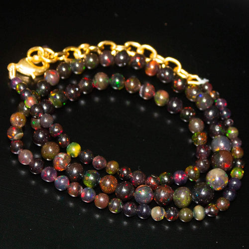 Black Opal Round Ball Gold Vermeil Gemstone Beads Necklace 3mm 7mm 19