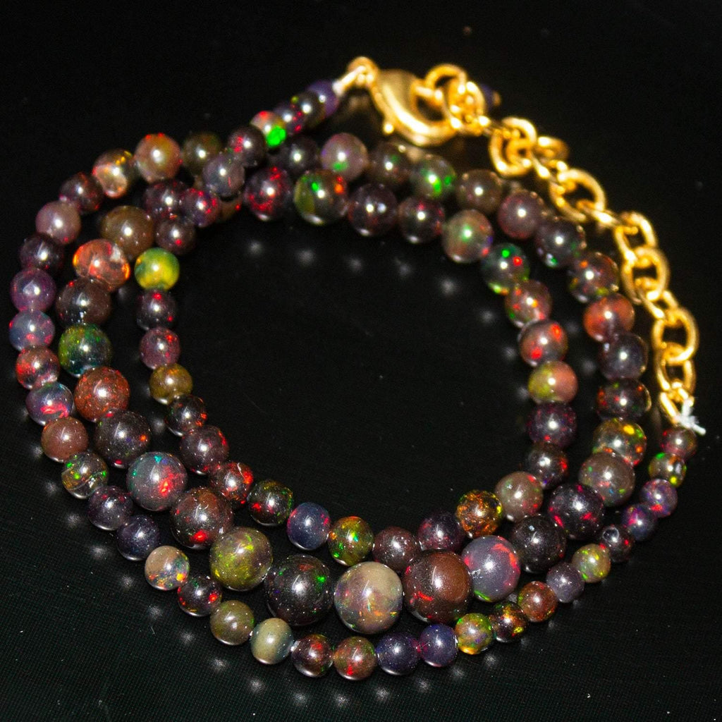 Black Opal Round Ball Gold Vermeil Gemstone Beads Necklace 3mm 7mm 19" - Jalvi & Co.