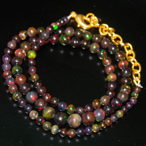 Black Opal Round Ball Gold Vermeil Gemstone Beads Necklace 3mm 7mm 19