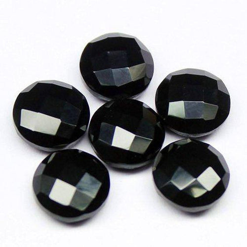 Black Spinel Faceted Round Coin Loose Gemstone Matching Pair Beads 6pc 10mm - Jalvi & Co.
