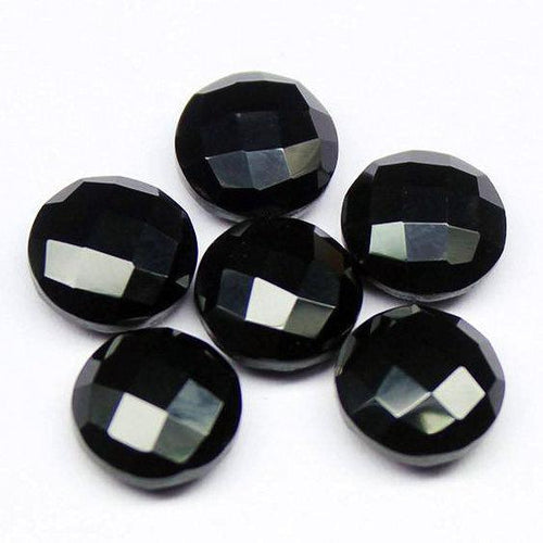 Black Spinel Faceted Round Coin Loose Gemstone Matching Pair Beads 6pc 10mm - Jalvi & Co.
