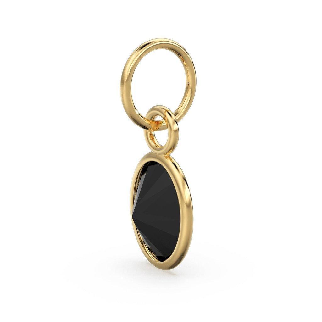 Black Spinel Oval Solid Gold Charm / Natural Spinel Gemstone Handmade Gold Pendant / 1pc 14k Solid Yellow Gold Jewelry Making FindingsSALE - Jalvi & Co.