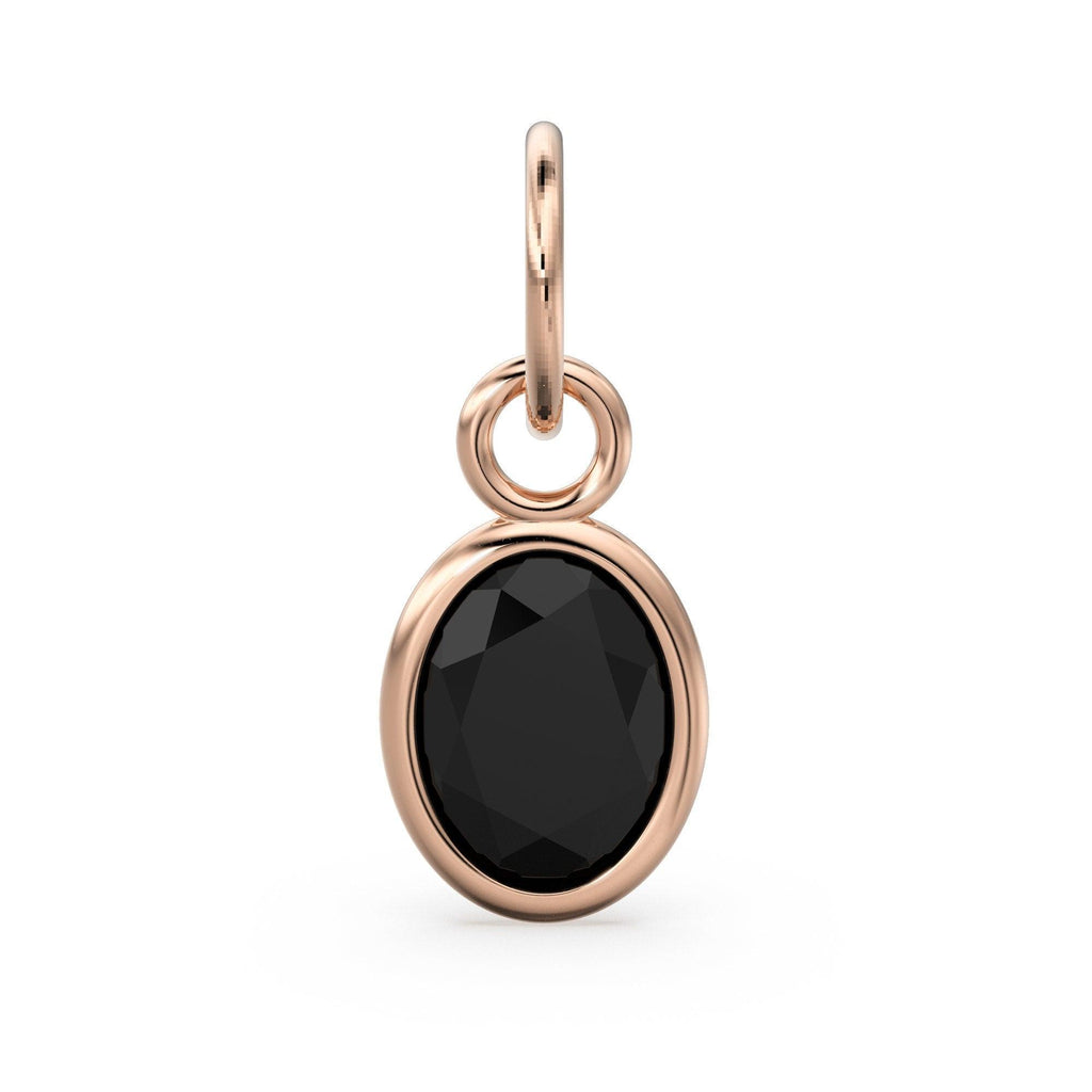 Black Spinel Oval Solid Gold Charm / Natural Spinel Gemstone Handmade Gold Pendant / 1pc 14k Solid Yellow Gold Jewelry Making FindingsSALE - Jalvi & Co.