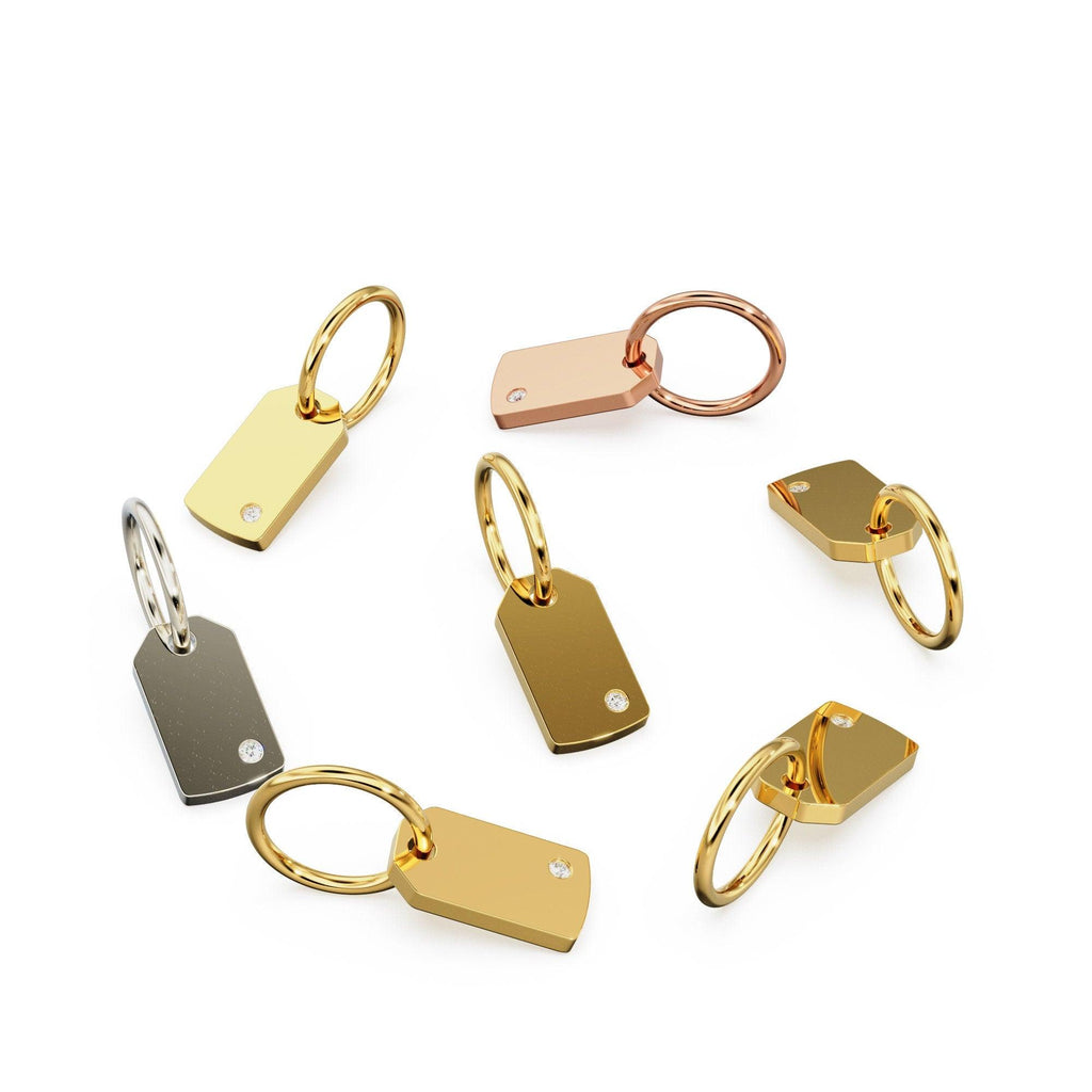 Blank Dog Tag Diamond Solid Gold Pendant / Military Diamond Gold Charm / Flush Set Security Charm / Diamond Jewelry / Diamond Gold Necklace - Jalvi & Co.
