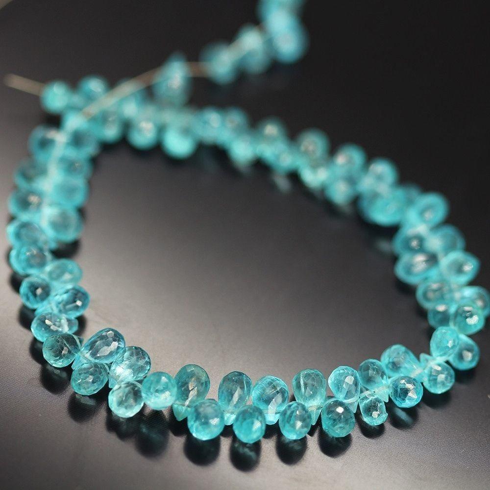 Blue Apatite Faceted Loose Gemstone Briolette Tear Drop Beads Strand 8" 5mm 7mm - Jalvi & Co.