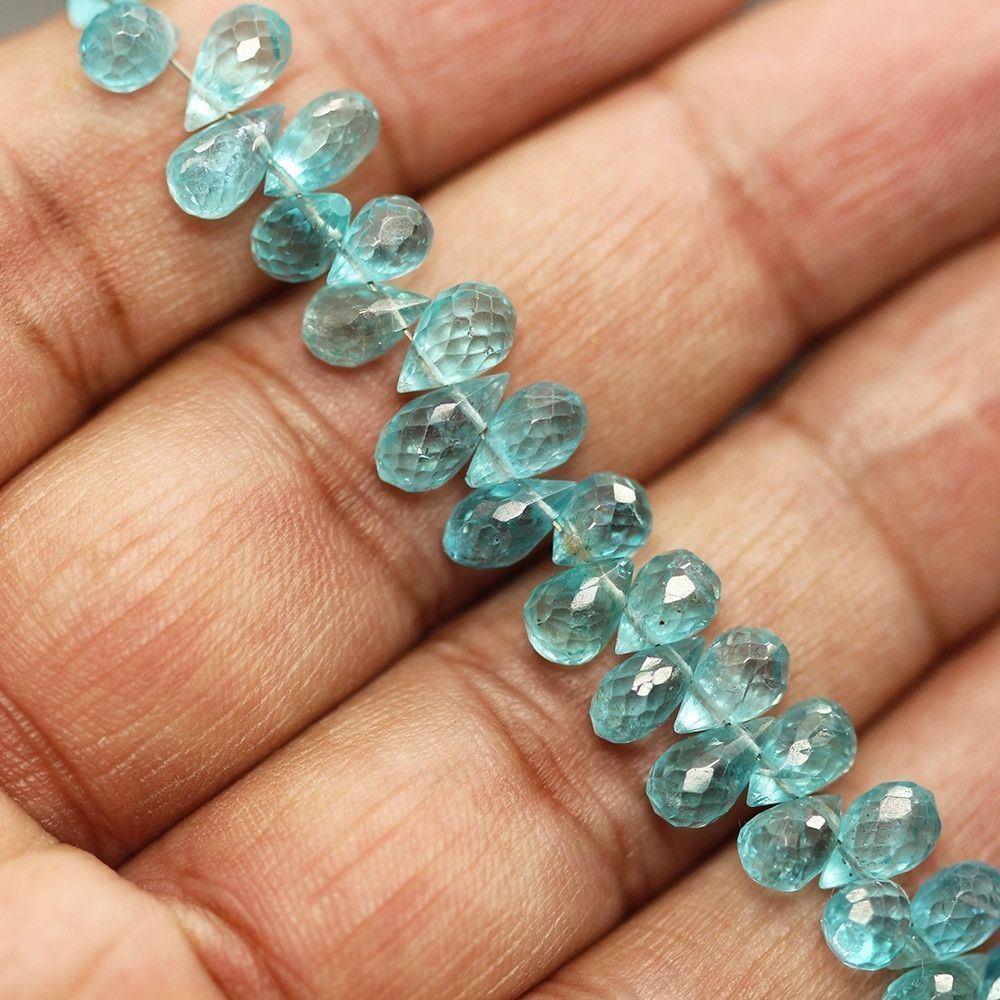 Blue Apatite Faceted Loose Gemstone Briolette Tear Drop Beads Strand 8" 5mm 7mm - Jalvi & Co.