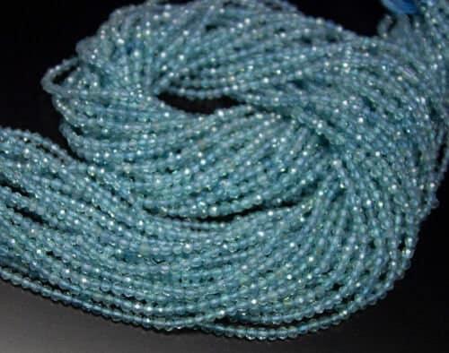 Blue Apatite Faceted Round Ball Gemstone Loose Spacer Beads Strand 13" 2.2mm - Jalvi & Co.