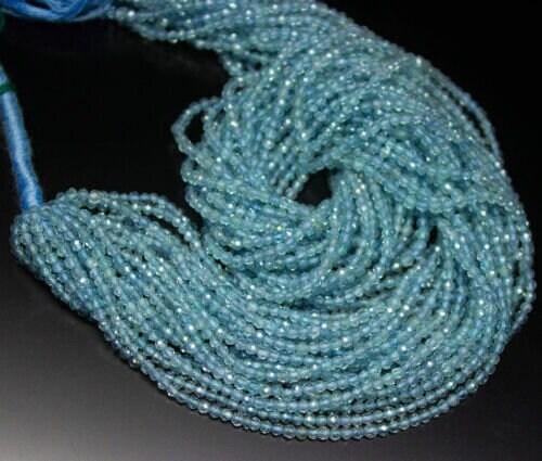 Blue Apatite Faceted Round Ball Gemstone Loose Spacer Beads Strand 13" 2.2mm - Jalvi & Co.