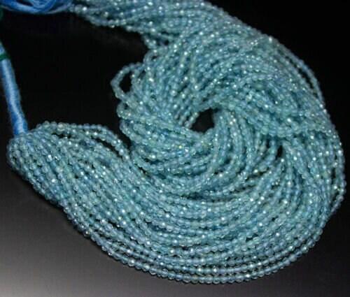 Blue Apatite Faceted Round Ball Gemstone Loose Spacer Beads Strand 13