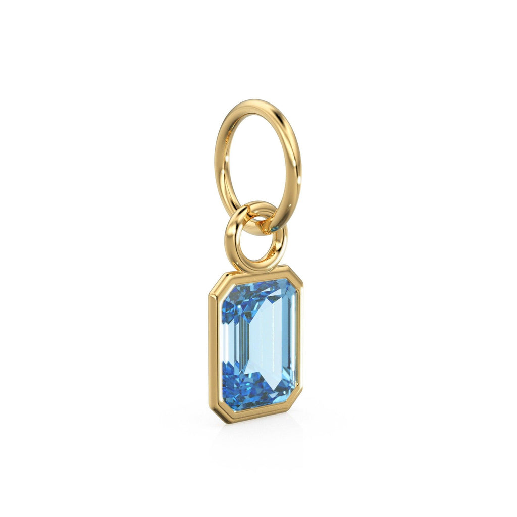 Blue Aquamarine Emerald Cut Solid Gold Charm / Blue Gemstone Handmade Gold Pendant / 14k Solid Gold March Birthstone Jewelry Making Findings - Jalvi & Co.