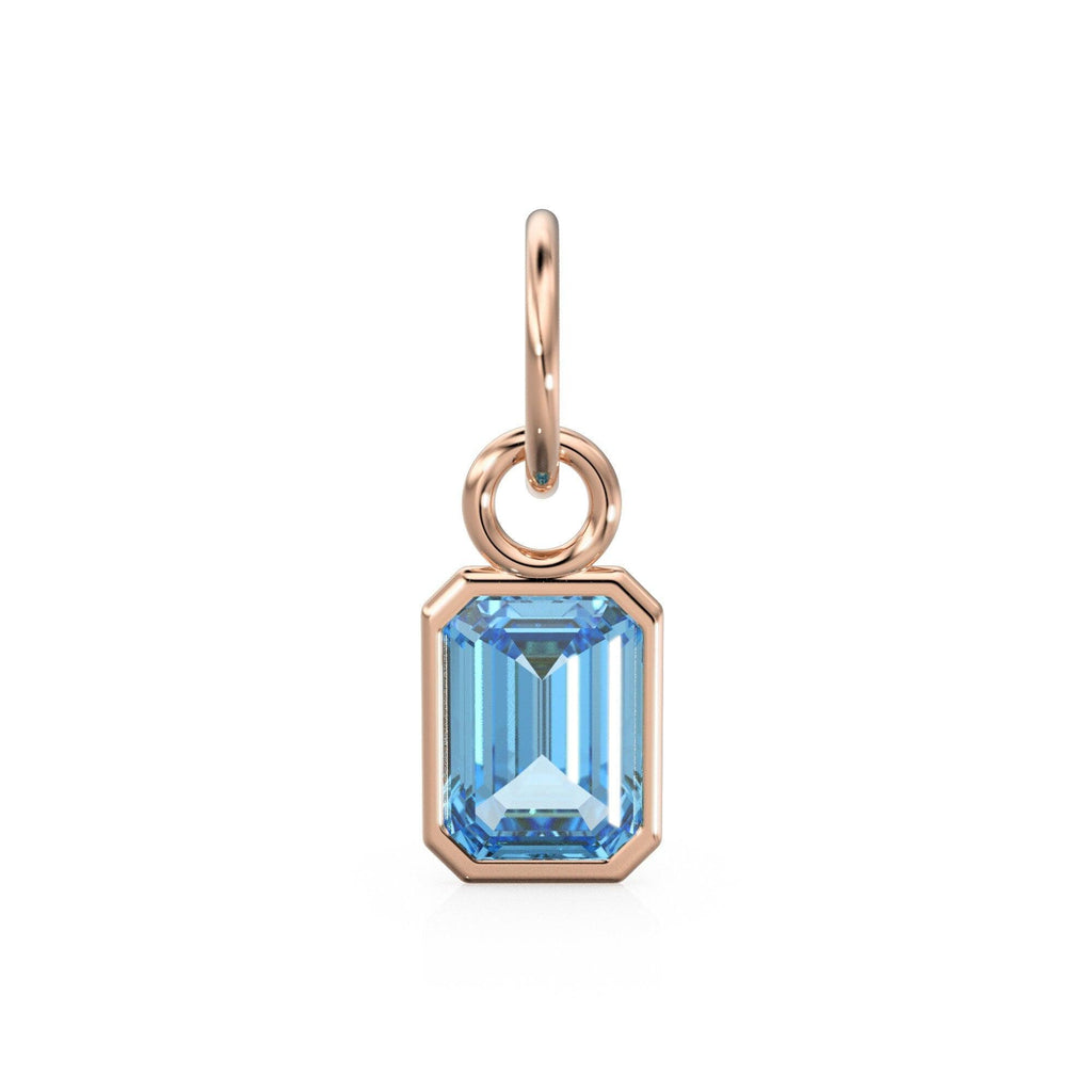 Blue Aquamarine Emerald Cut Solid Gold Charm / Blue Gemstone Handmade Gold Pendant / 14k Solid Gold March Birthstone Jewelry Making Findings - Jalvi & Co.