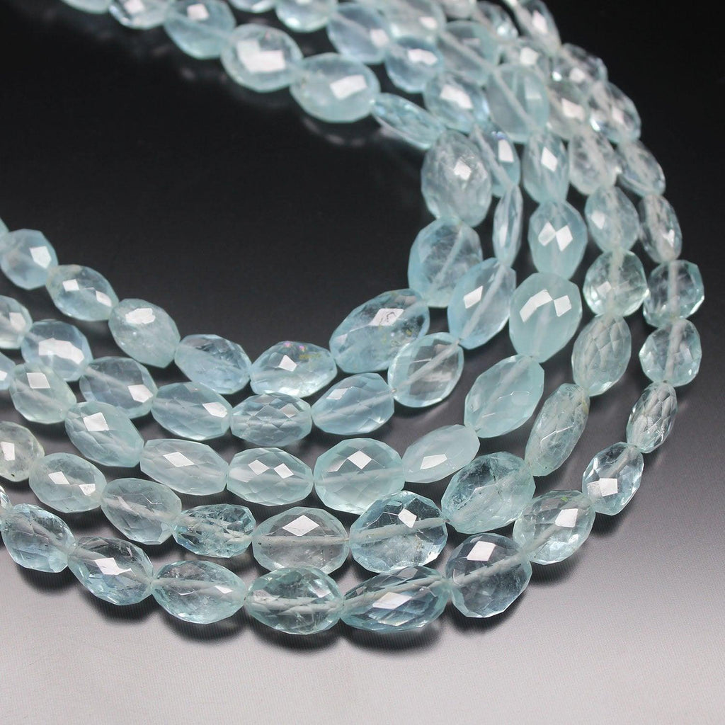 Blue Aquamarine Faceted Oval Tumble Gemstone Loose Beads Strand 8mm 13mm 4" - Jalvi & Co.