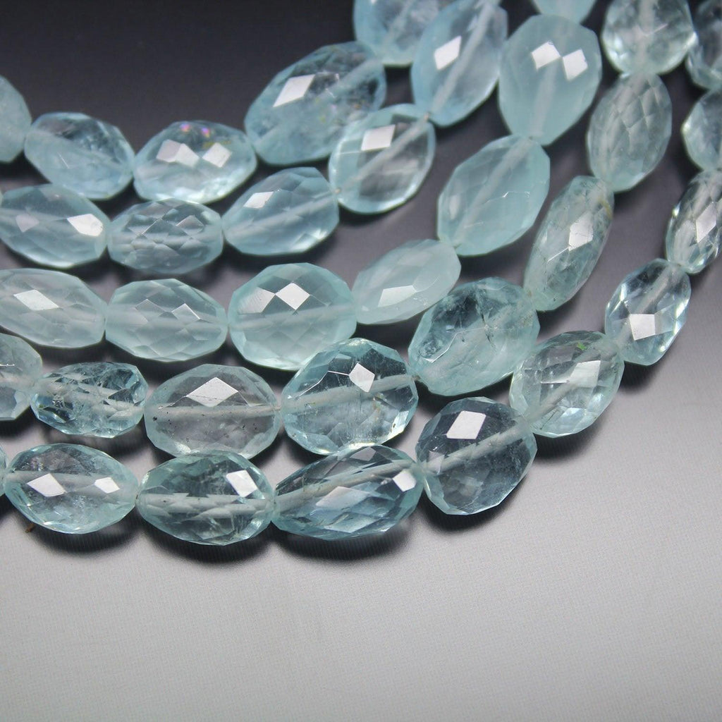 Blue Aquamarine Faceted Oval Tumble Gemstone Loose Beads Strand 8mm 13mm 4" - Jalvi & Co.