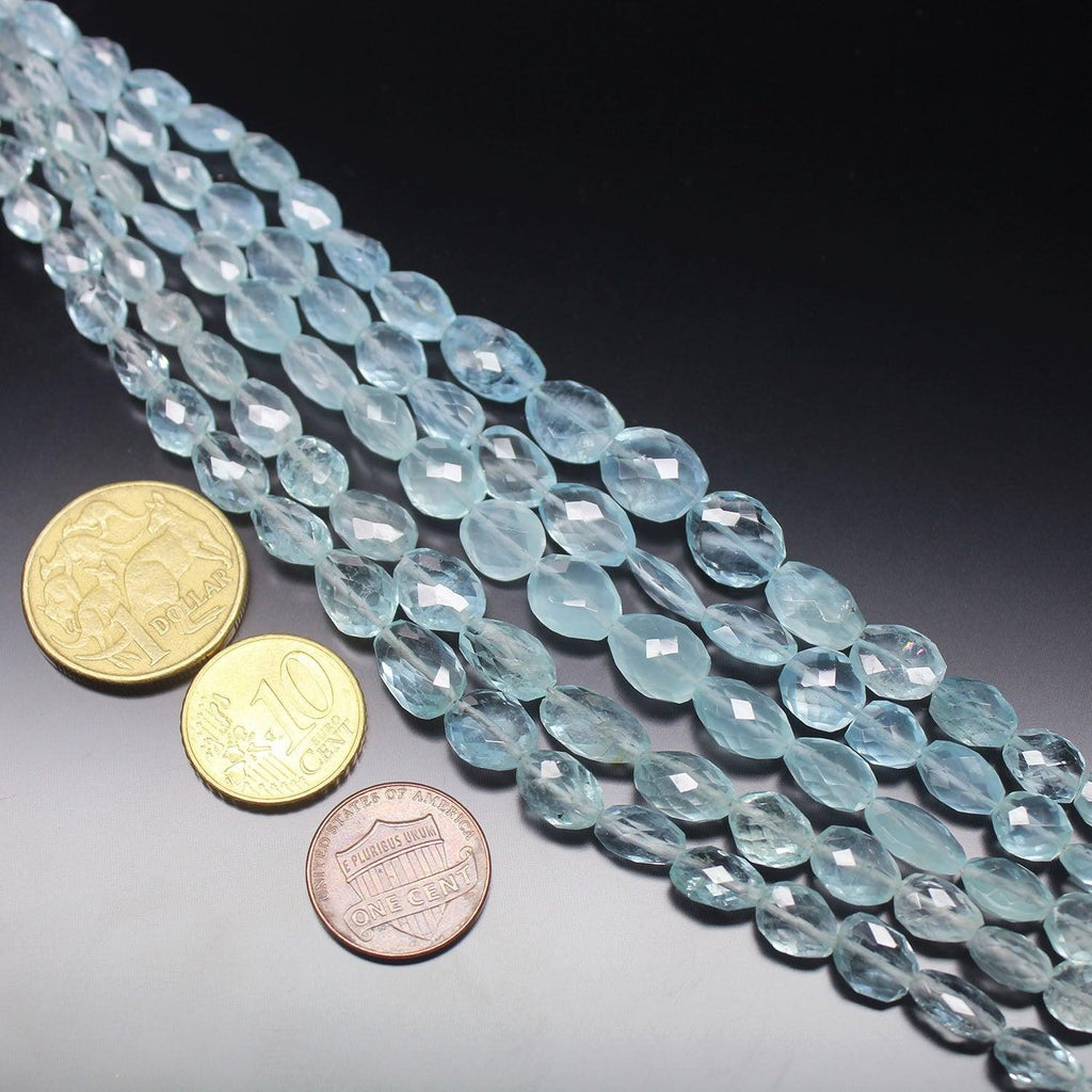 Blue Aquamarine Faceted Oval Tumble Gemstone Loose Beads Strand 8mm 13mm 4" - Jalvi & Co.