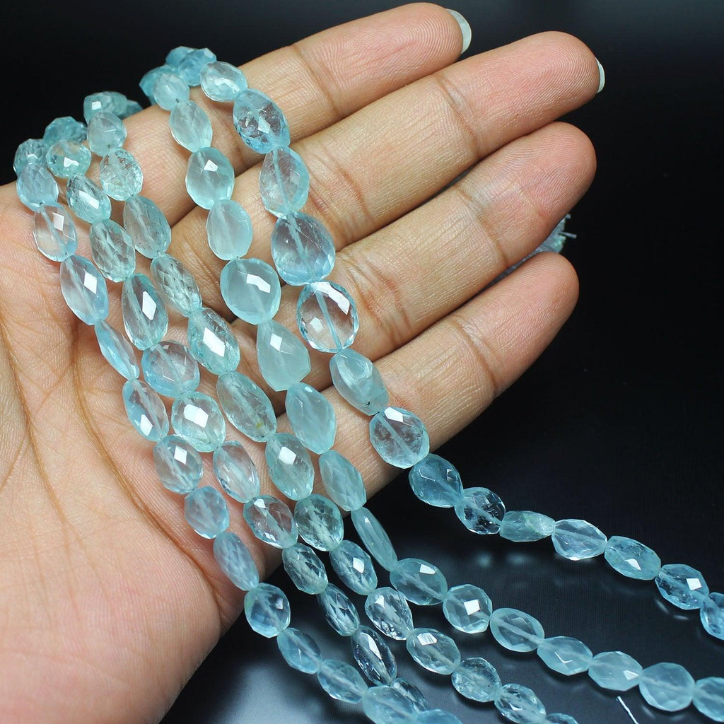 Blue Aquamarine Faceted Oval Tumble Gemstone Loose Beads Strand 8mm 13mm 4" - Jalvi & Co.